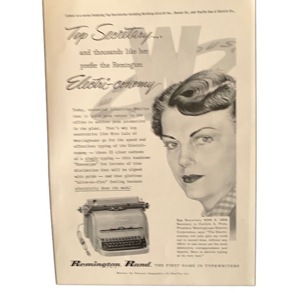 Vintage 1952 Remington Election-Conomy Top Secretary Ad Advertisement